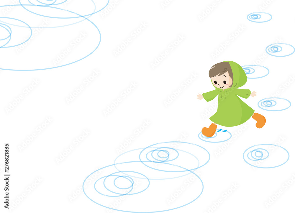 緑のレインコートの女の子