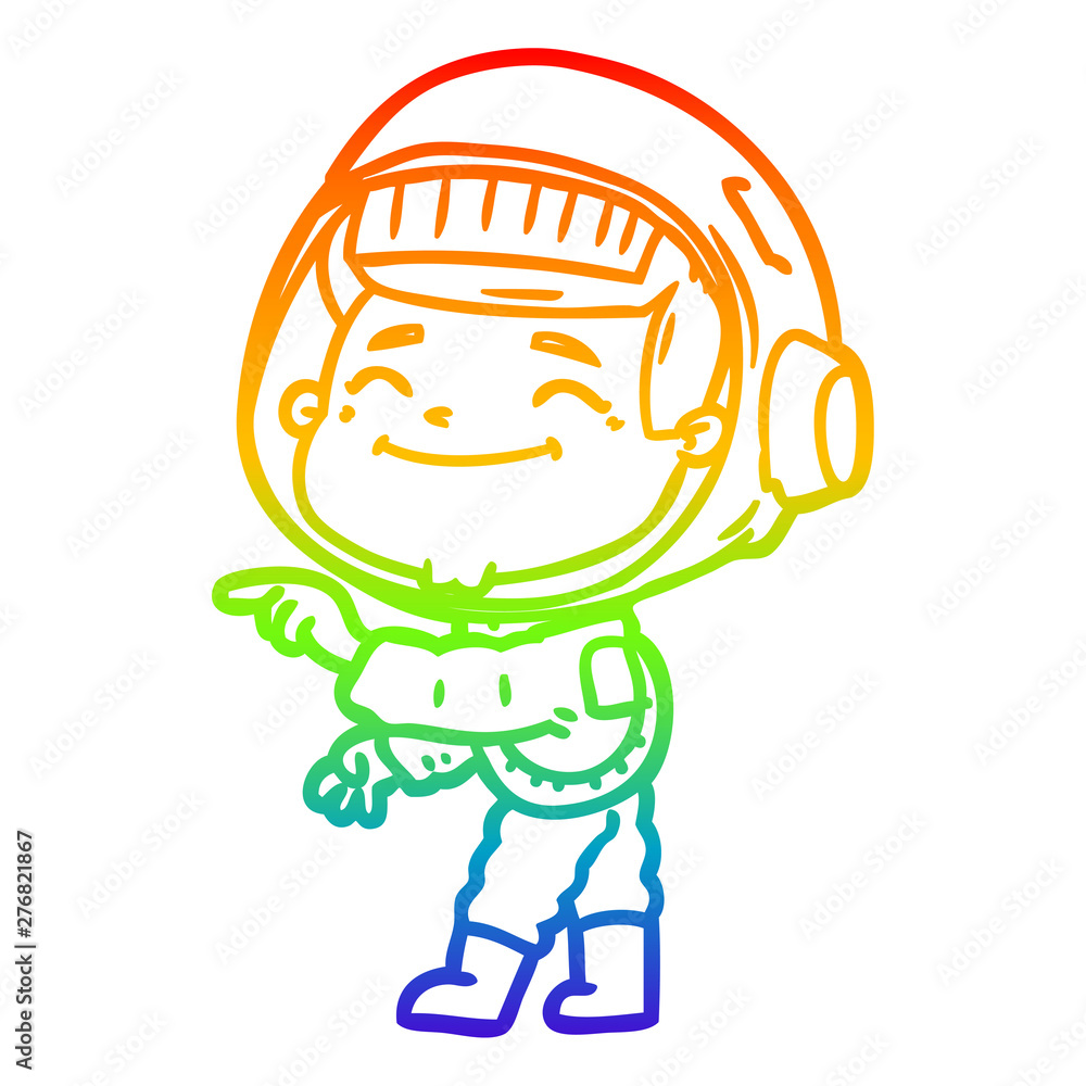 rainbow gradient line drawing happy cartoon astronaut