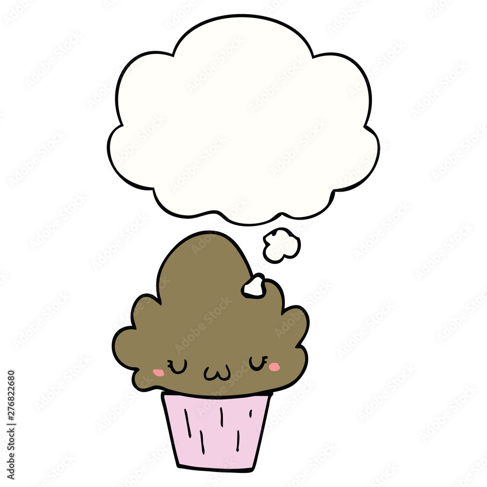 cartoon cupcake with face and thought bubble