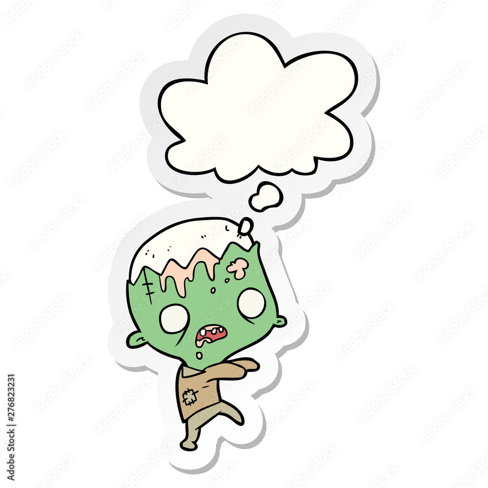 cartoon zombie and thought bubble as a printed sticker cartoon zombie and thought bubble as a printed sticker