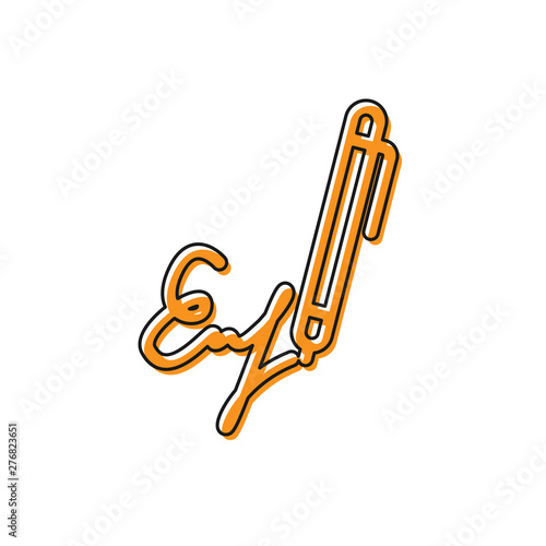 Orange Signature line icon isolated on white background. Pen and undersign, underwrite, ratify symbol. Vector Illustration