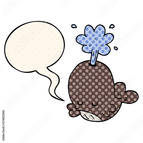 cartoon spouting whale and speech bubble in comic book style