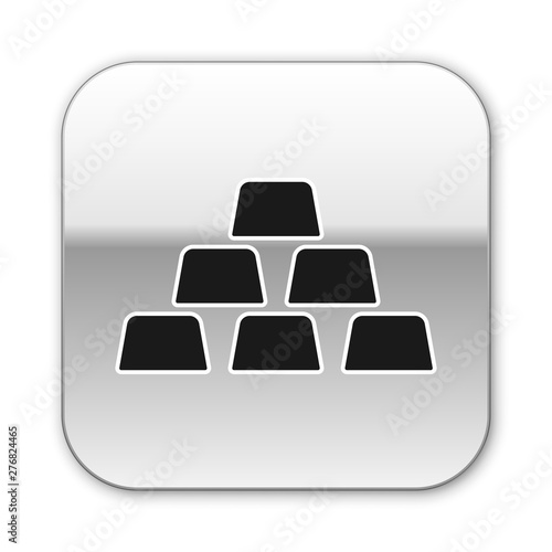 Black Gold bars icon isolated on white background. Banking business concept. Silver square button. Vector Illustration
