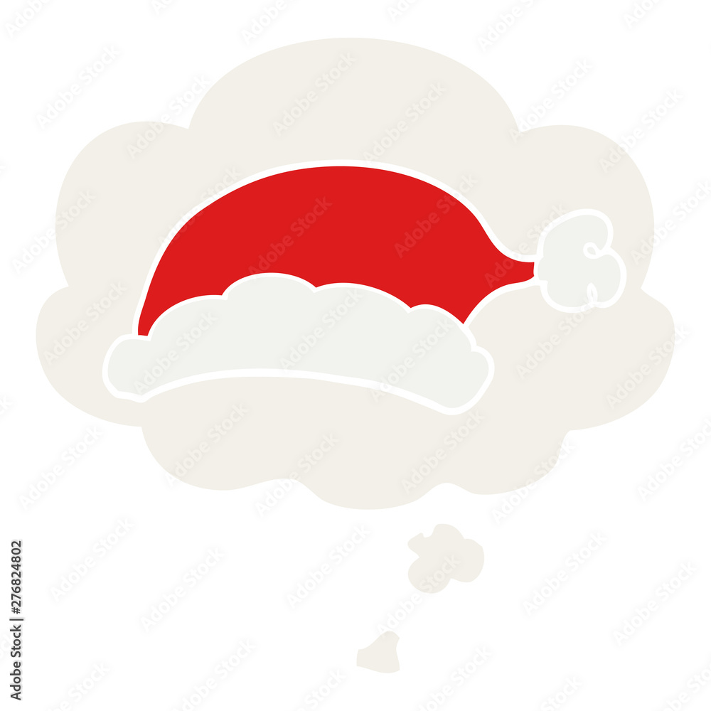 cartoon christmas hat and thought bubble in retro style cartoon christmas hat and thought bubble in retro style