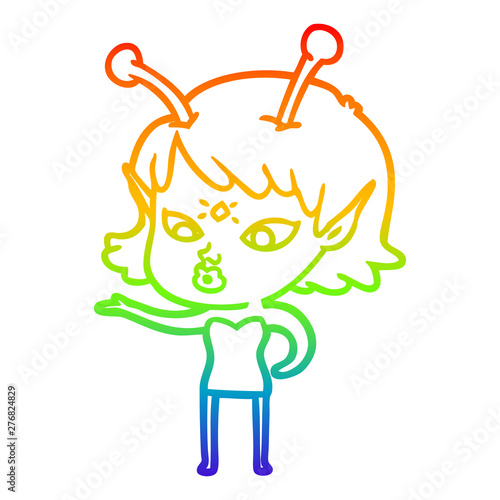 rainbow gradient line drawing pretty cartoon alien girl
