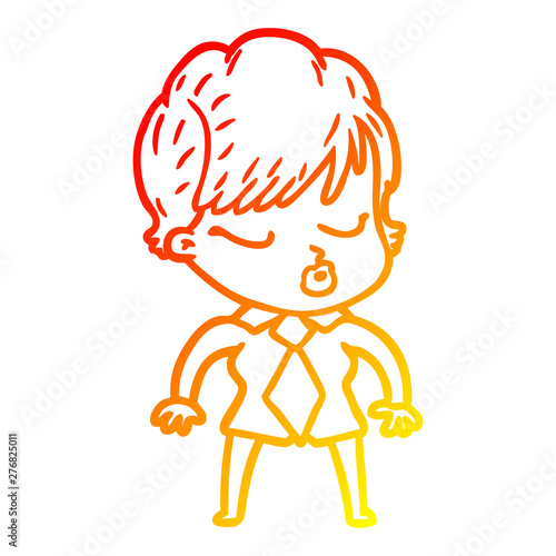 warm gradient line drawing cartoon woman with eyes shut
