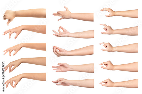 Set of woman hand isolated on white background.