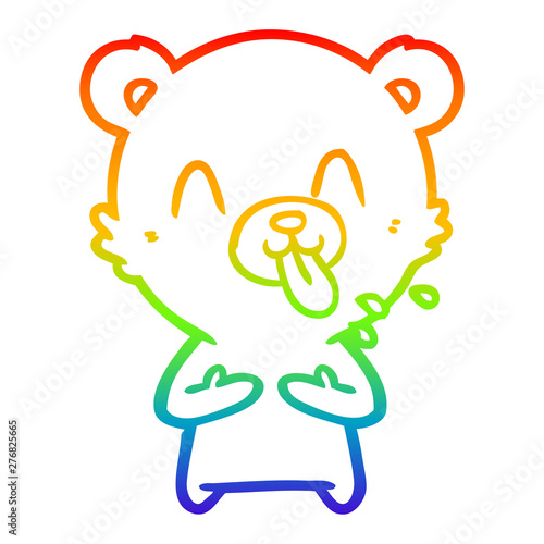 rainbow gradient line drawing rude cartoon polar bear sticking out tongue