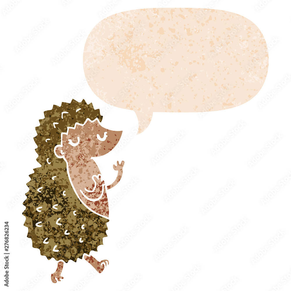 cartoon hedgehog and speech bubble in retro textured style cartoon hedgehog and speech bubble in retro textured style