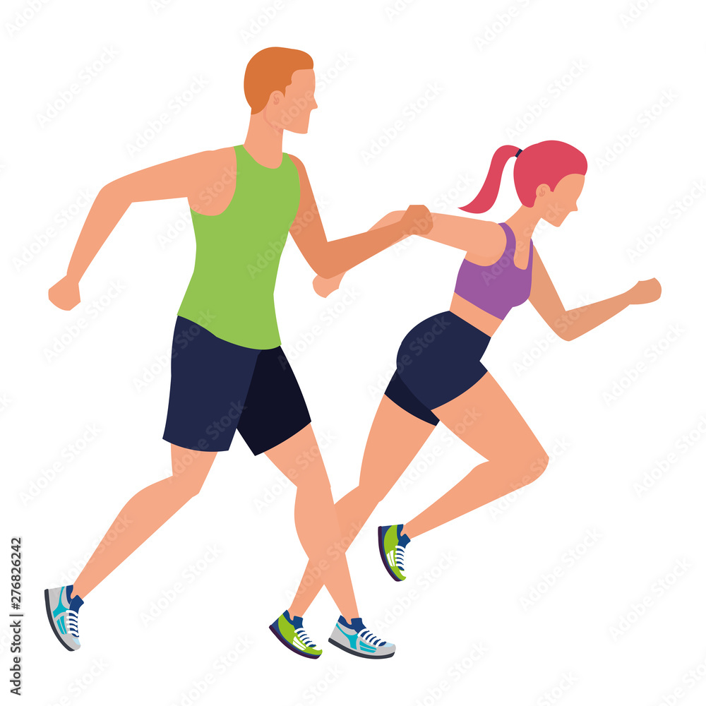 Fototapeta young athletic couple running characters