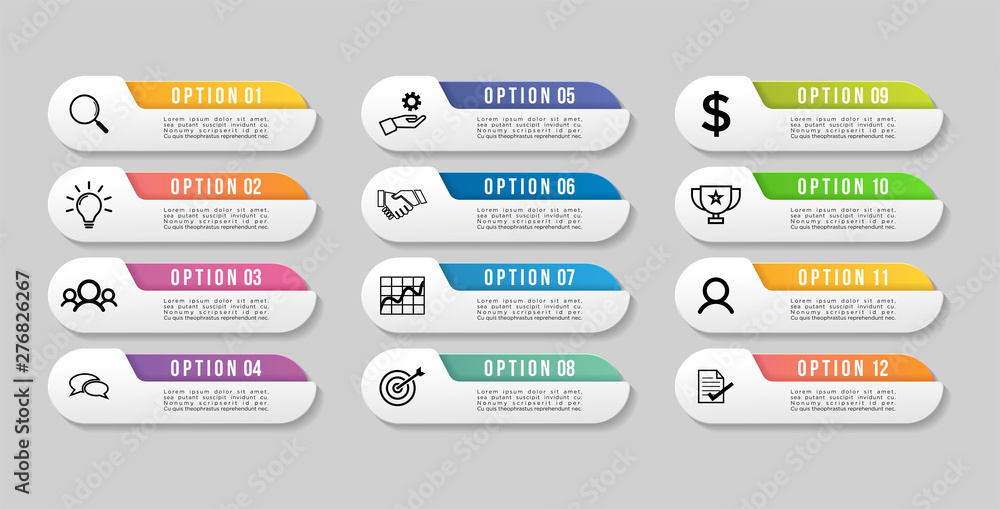 Vector Infographic Design Template with Options Steps and Marketing Icons. Business Data Visualization can be used for info graph, presentations, process, diagrams, annual reports, workflow layout Vector Infographic Design Template with Options Steps and Marketing Icons. Business Data Visualization can be used for info graph, presentations, process, diagrams, annual reports, workflow layout
