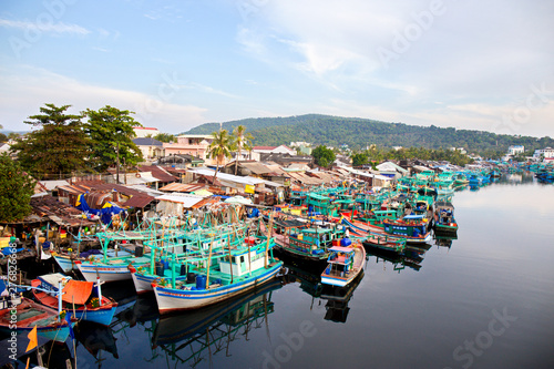PHU QUÓC ISLAND, VIETNAM - JAN 28, 2017: Boats in a whalf after fishing day. 