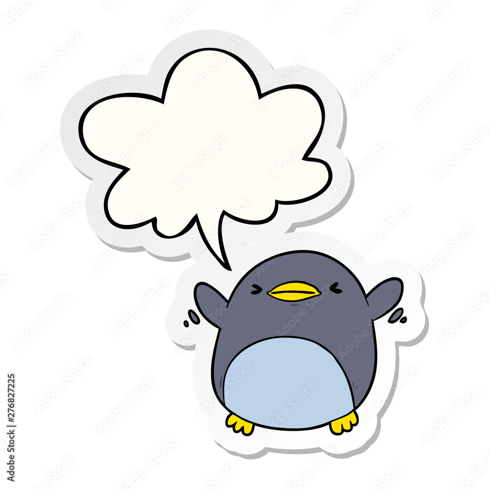 cute cartoon penguin flapping wings and speech bubble sticker cute cartoon penguin flapping wings and speech bubble sticker