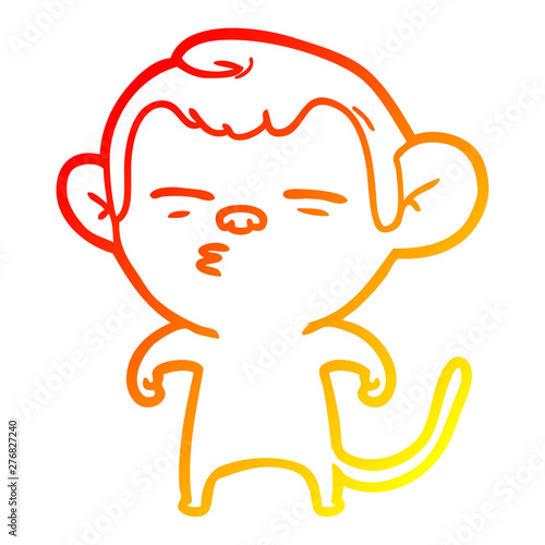 warm gradient line drawing cartoon suspicious monkey