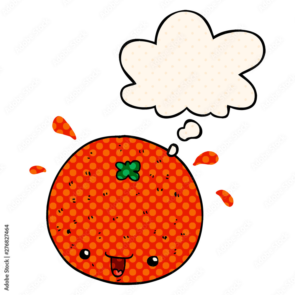 cartoon orange and thought bubble in comic book style cartoon orange and thought bubble in comic book style