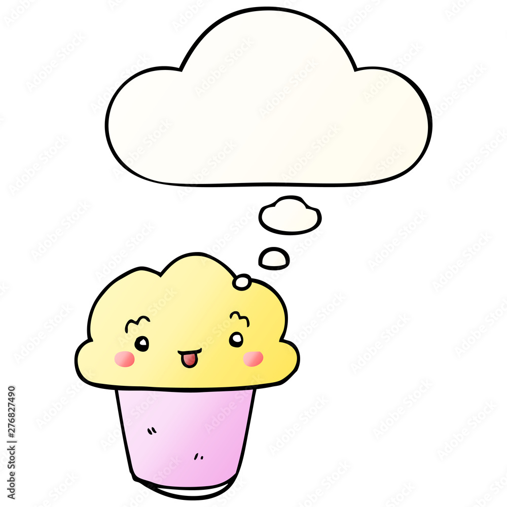 cartoon cupcake with face and thought bubble in smooth gradient style cartoon cupcake with face and thought bubble in smooth gradient style