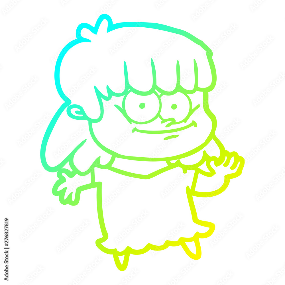 cold gradient line drawing cartoon smiling woman cold gradient line drawing cartoon smiling woman