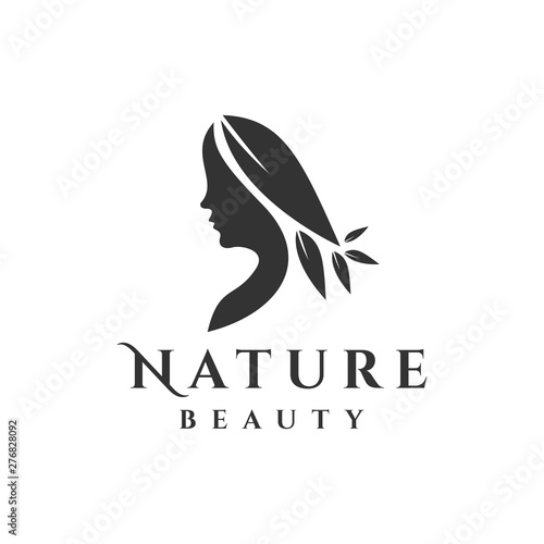 Woman logo with leaf