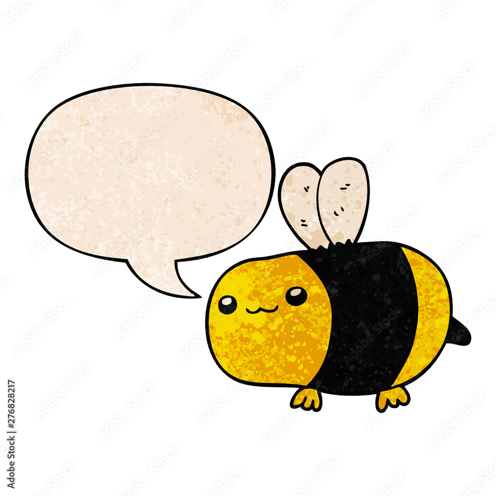 cartoon bee and speech bubble in retro texture style cartoon bee and speech bubble in retro texture style