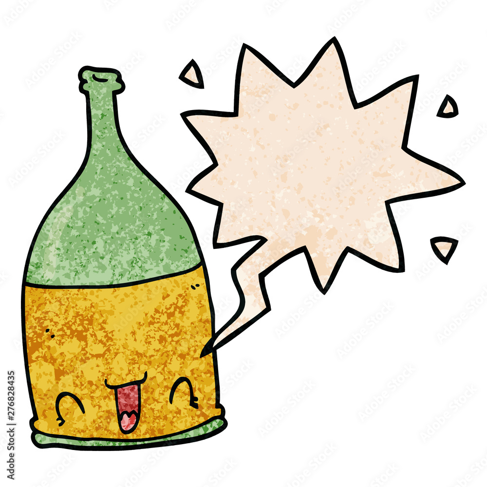cartoon wine bottle and speech bubble in retro texture style cartoon wine bottle and speech bubble in retro texture style