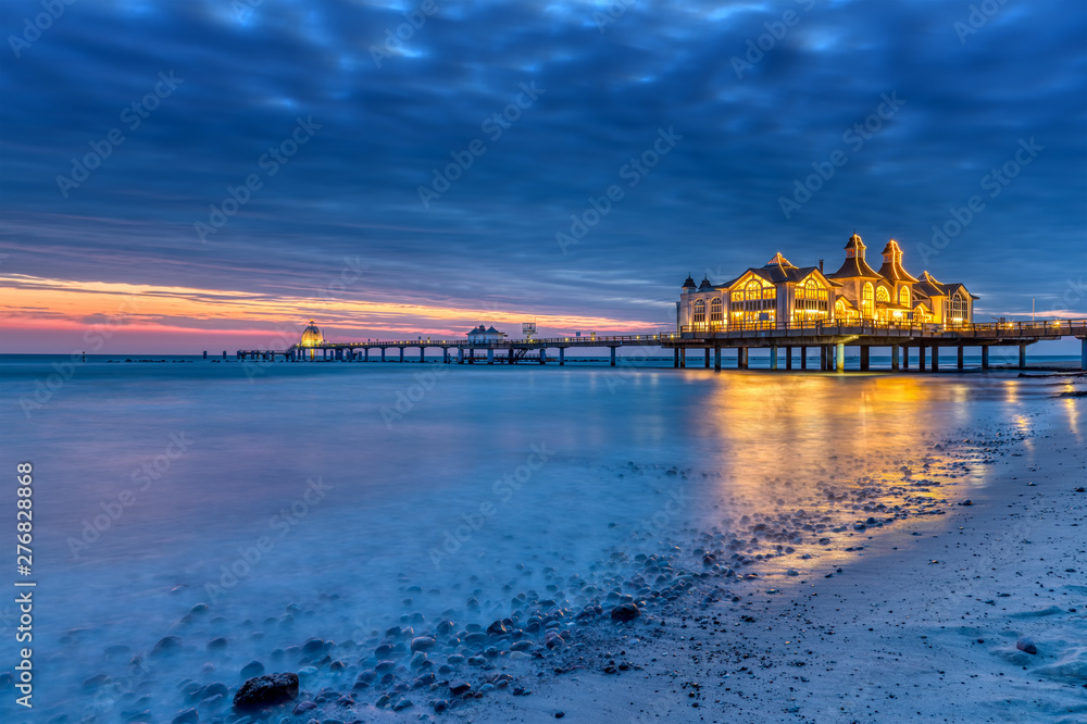 Dawn at the beautiful sea pier of Sellin on Ruegen island, Germany