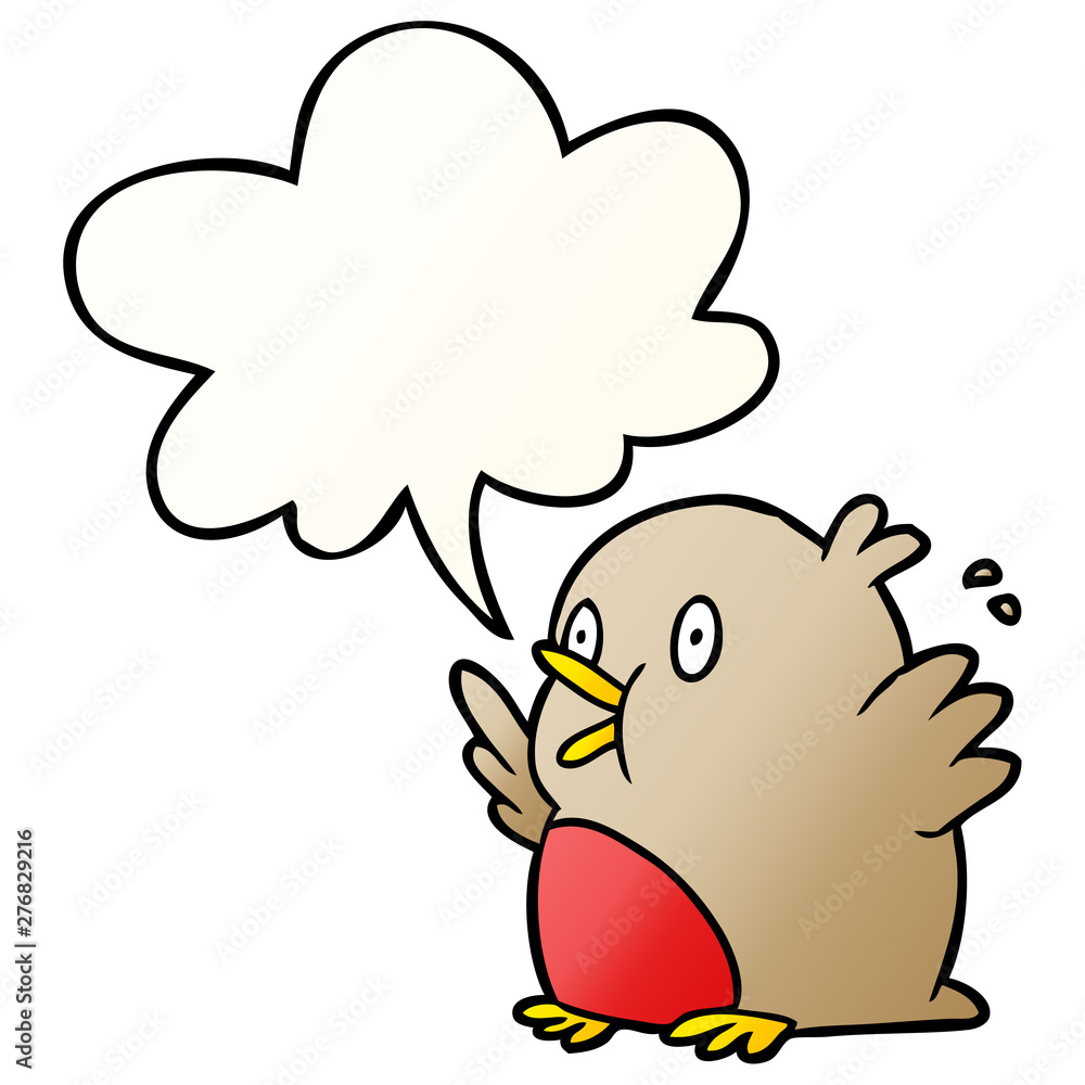 cartoon over excited robin and speech bubble in smooth gradient style cartoon over excited robin and speech bubble in smooth gradient style