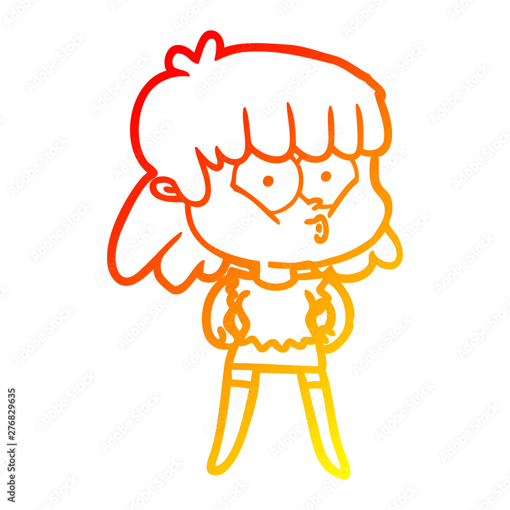 warm gradient line drawing cartoon whistling girl warm gradient line drawing cartoon whistling girl