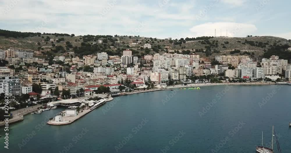 Aerial view of Sarande / Saranda port city in Albania Aerial view of Sarande / Saranda port city in Albania