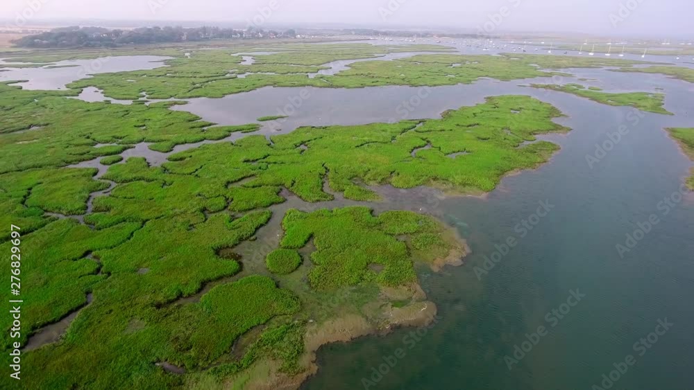 Aerial view over Keyhaven Lake, Milford on Sea, Lymington, United Kingdom Aerial view over Keyhaven Lake, Milford on Sea, Lymington, United Kingdom