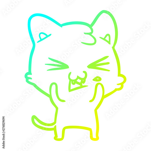 cold gradient line drawing cartoon cat hissing