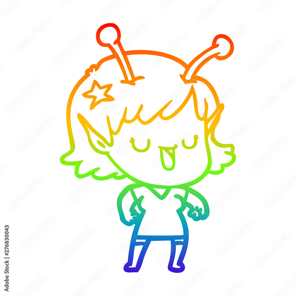 rainbow gradient line drawing happy alien girl cartoon laughing rainbow gradient line drawing happy alien girl cartoon laughing