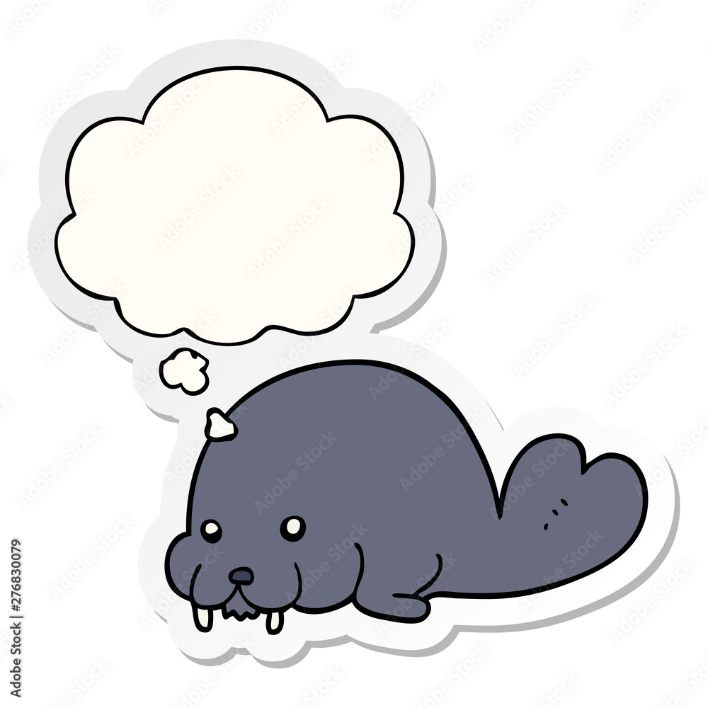 cute cartoon walrus and thought bubble as a printed sticker cute cartoon walrus and thought bubble as a printed sticker