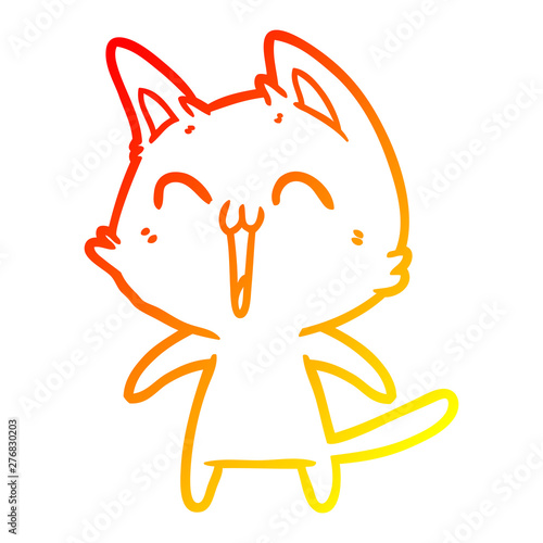 warm gradient line drawing happy cartoon cat meowing