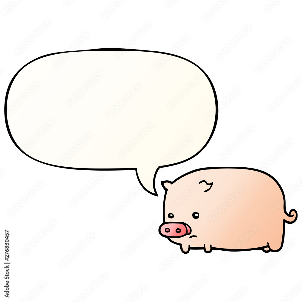 cute cartoon pig and speech bubble in smooth gradient style cute cartoon pig and speech bubble in smooth gradient style