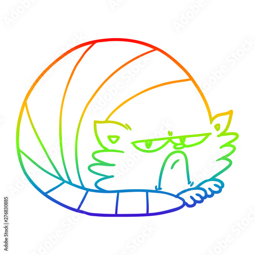 rainbow gradient line drawing cartoon cranky cat