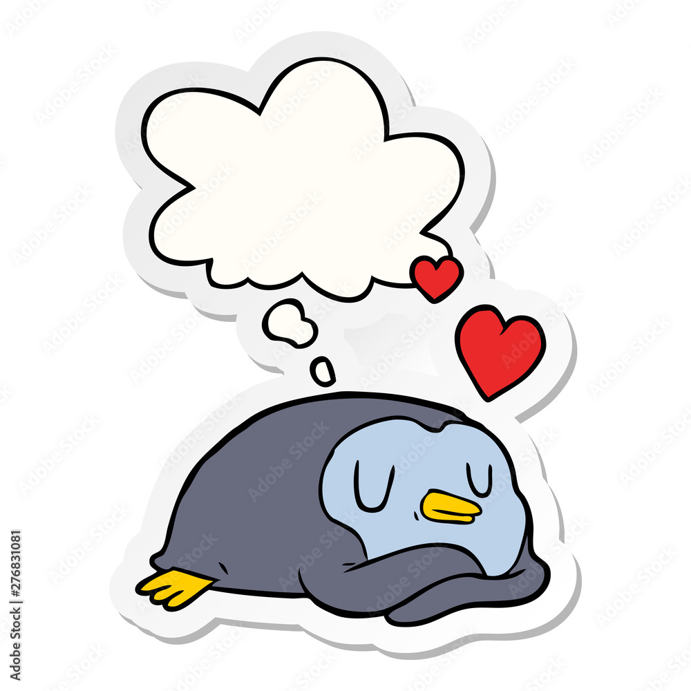 cartoon penguin in love and thought bubble as a printed sticker cartoon penguin in love and thought bubble as a printed sticker