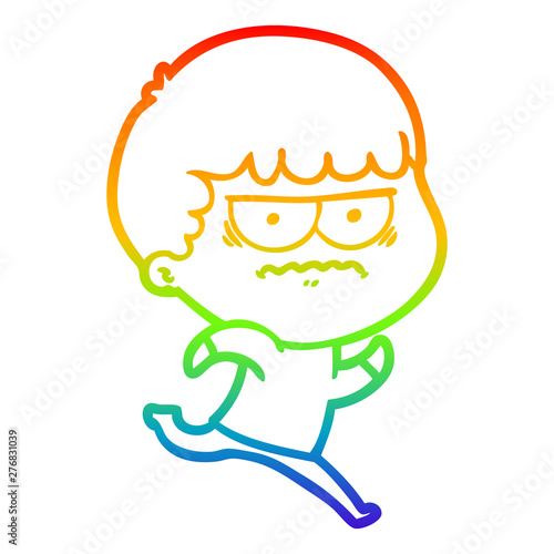 rainbow gradient line drawing cartoon annoyed man