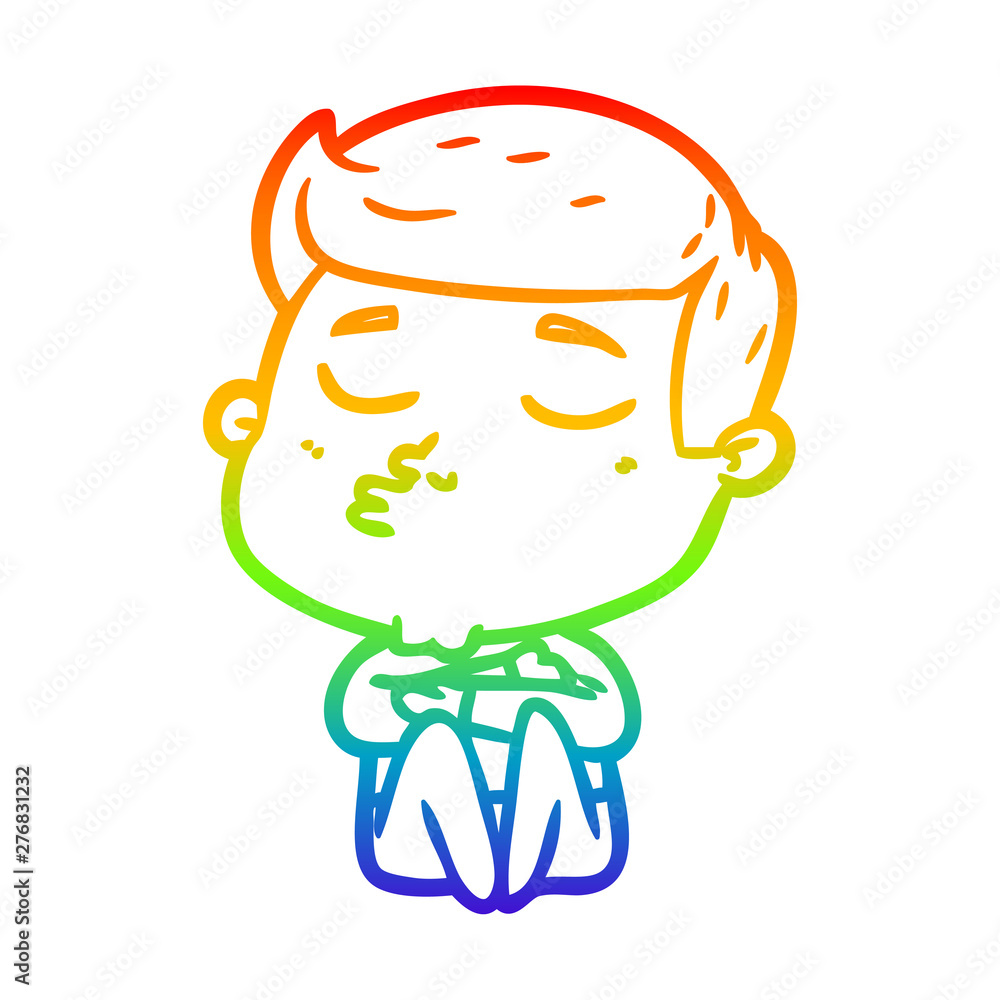 Obraz premium rainbow gradient line drawing cartoon model guy pouting