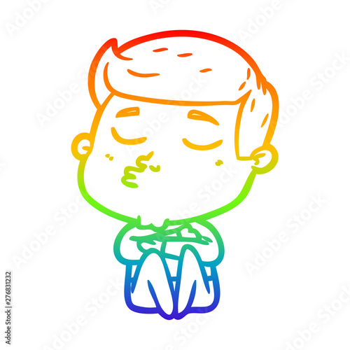 rainbow gradient line drawing cartoon model guy pouting