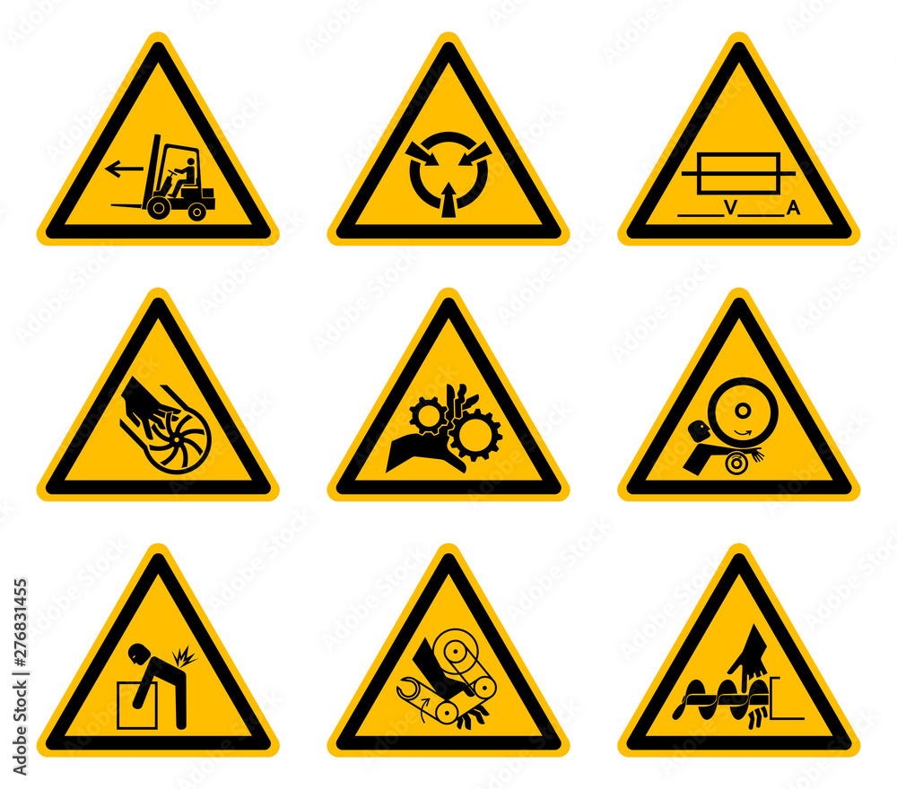 Triangular Warning Hazard Symbols labels Isolate On White Background,Vector Illustration EPS.10 Triangular Warning Hazard Symbols labels Isolate On White Background,Vector Illustration EPS.10