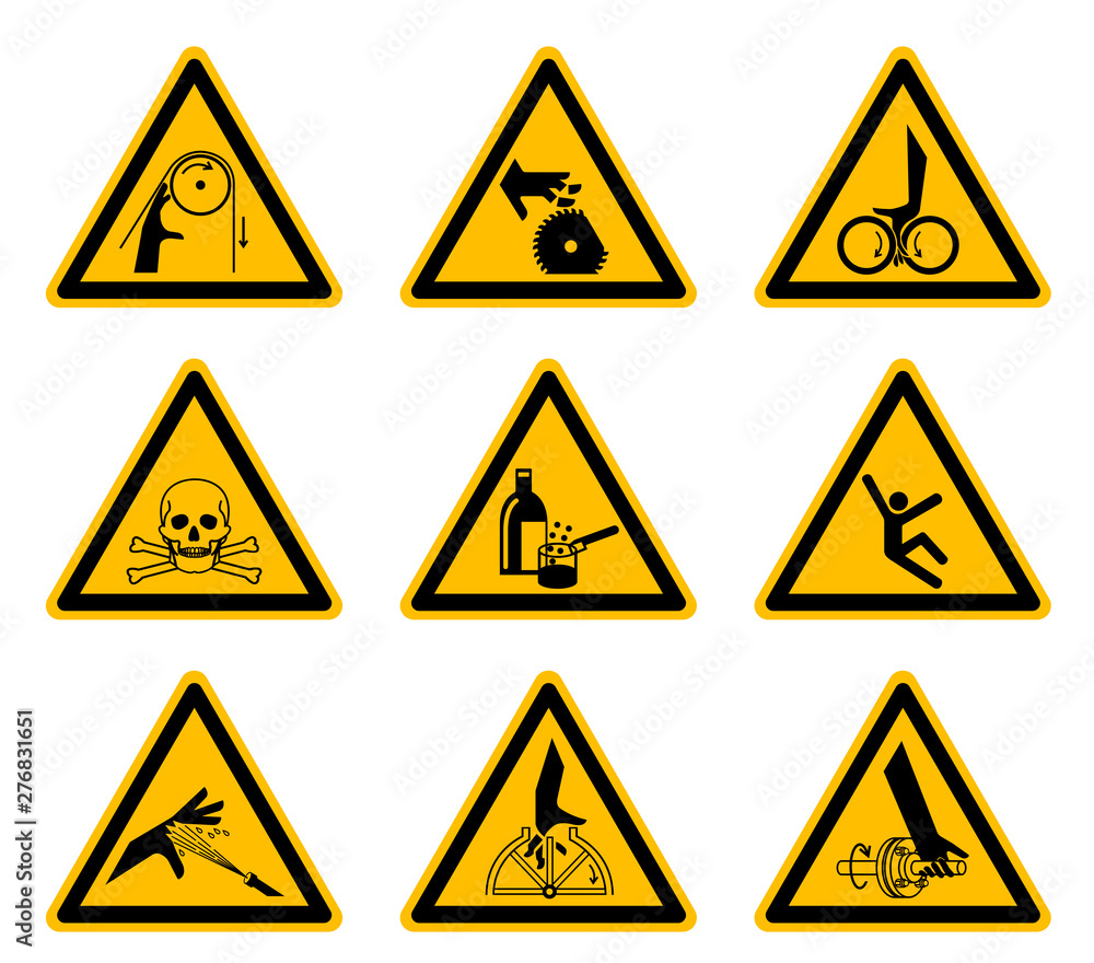 Triangular Warning Hazard Symbols labels Isolate On White Background,Vector Illustration EPS.10 Triangular Warning Hazard Symbols labels Isolate On White Background,Vector Illustration EPS.10
