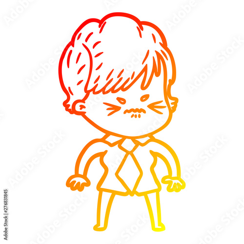 warm gradient line drawing cartoon frustrated woman