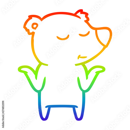 rainbow gradient line drawing happy cartoon bear shrugging shoulders