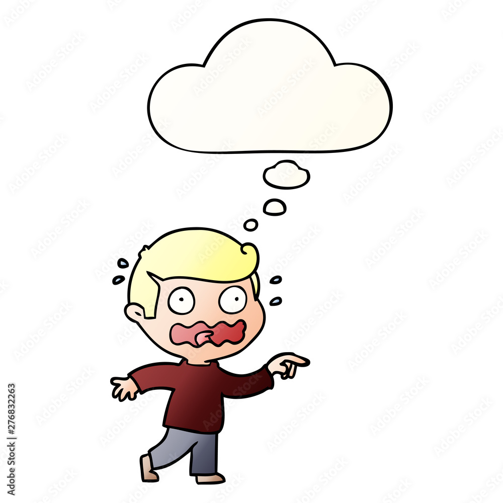cartoon stressed out pointing and thought bubble in smooth gradient style cartoon stressed out pointing and thought bubble in smooth gradient style