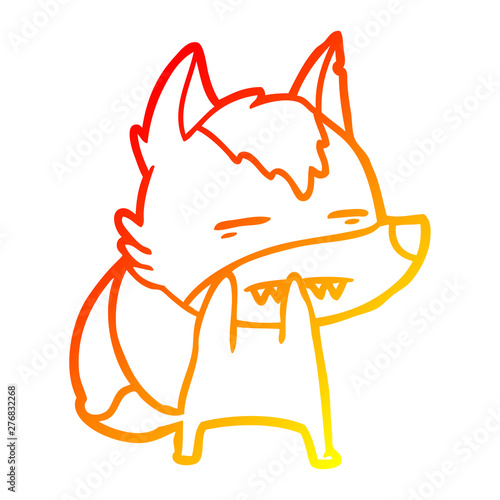 warm gradient line drawing cartoon wolf showing teeth