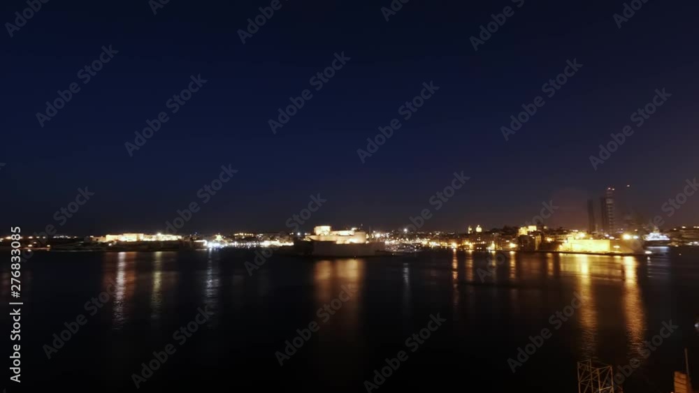 Timelapse video from Malta, Valletta, looking at the Three Cities at night. 2019.04.27 Timelapse video from Malta, Valletta, looking at the Three Cities at night. 2019.04.27
