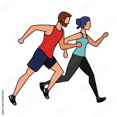 young athletic couple running characters © Gstudio