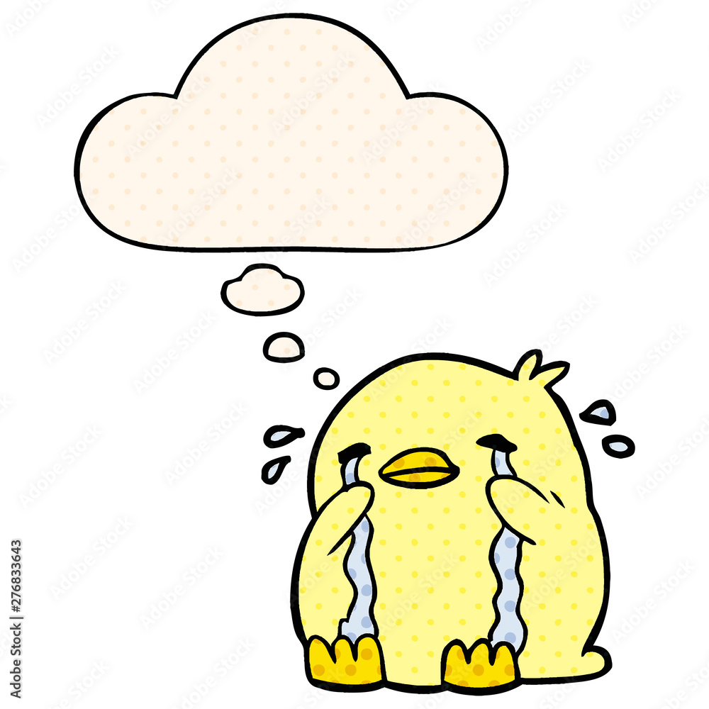 cartoon crying bird and thought bubble in comic book style cartoon crying bird and thought bubble in comic book style