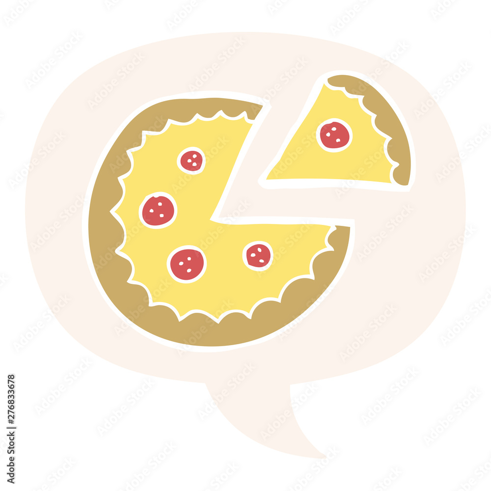 cartoon pizza and speech bubble in retro style cartoon pizza and speech bubble in retro style