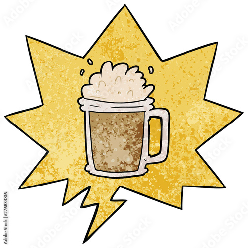 cartoon pint of ale and speech bubble in retro texture style